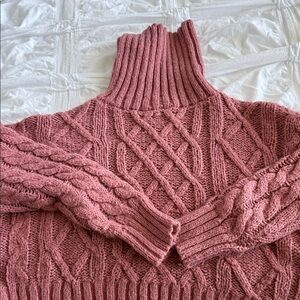 Altar'd State Rose Cable Knit Turtleneck Sweater